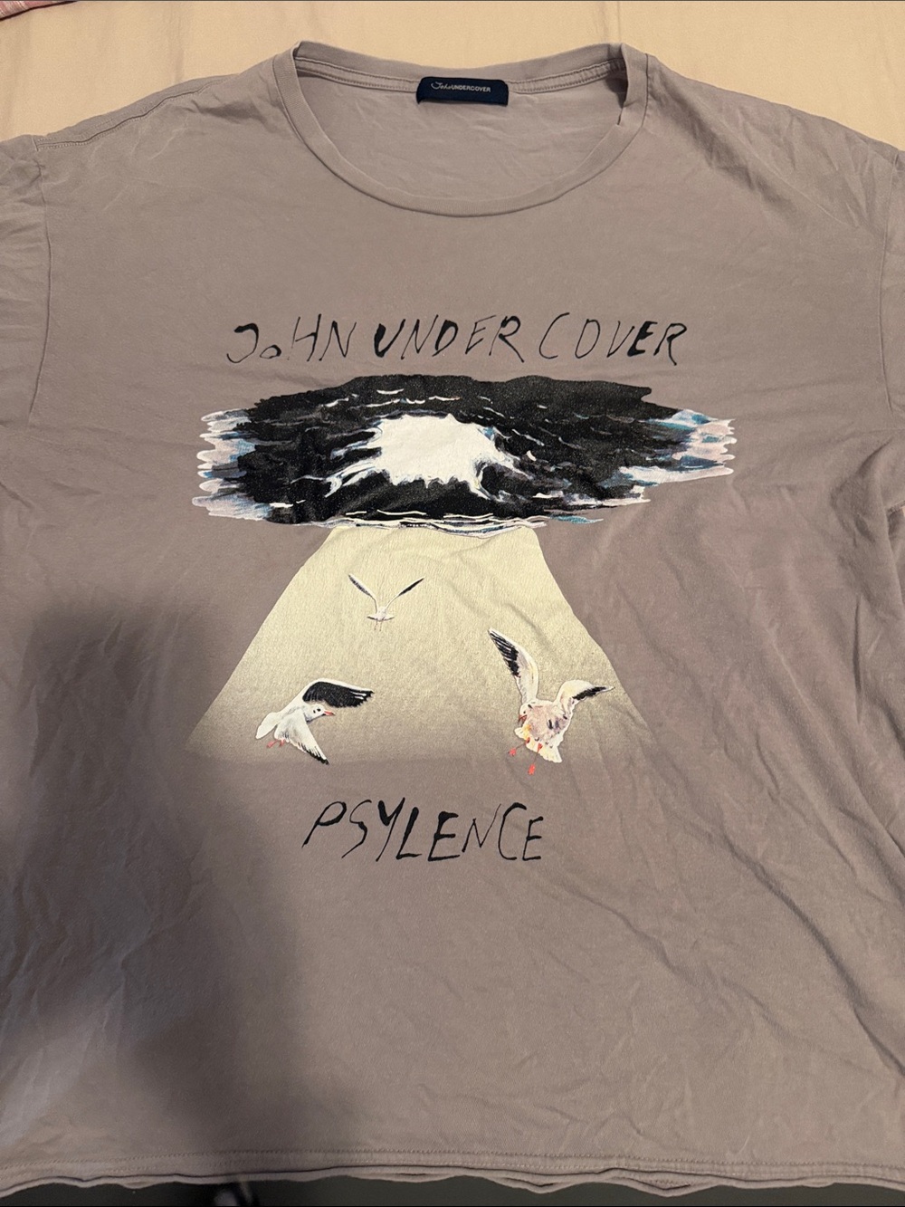 Undercover Light Taupe Graphic Tee with Bird Print